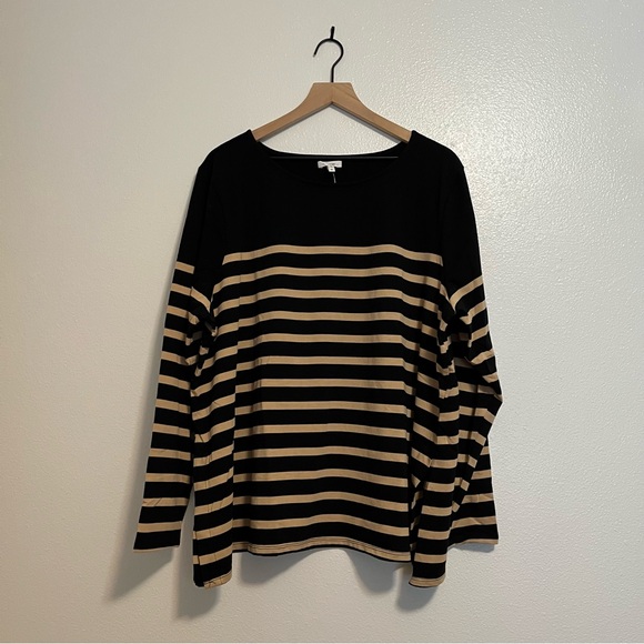 Maurices - Marina Colorblock Black Tan Striped Mixer Long Sleeve Tee Top - 2X - Picture 2 of 8